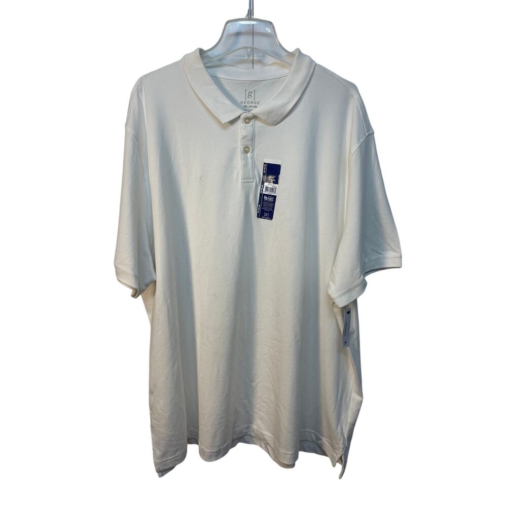 George Mens Pique Polo Shirt‎ Vivid White 3XL Short Sleeve Cotton Blend Stretch